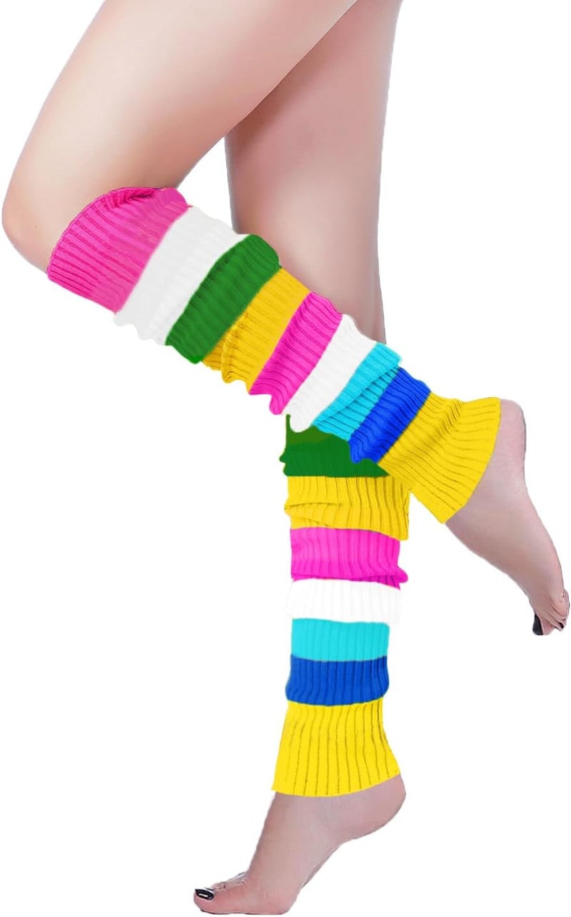 v28 Women’s Neon Knit Leg Warmer for 80s Party Dance Sports Yoga - Image 1